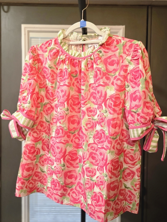Jess Lea Tops - Floral Pink Rose Print Tie-Sleeve Women's Top